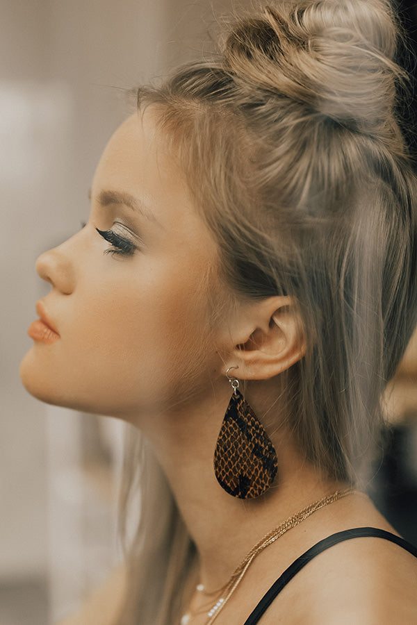 Bottle Service Snake Print Earrings in Brown