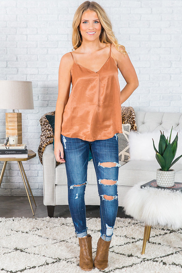 Feeling French Satin Tank In Copper