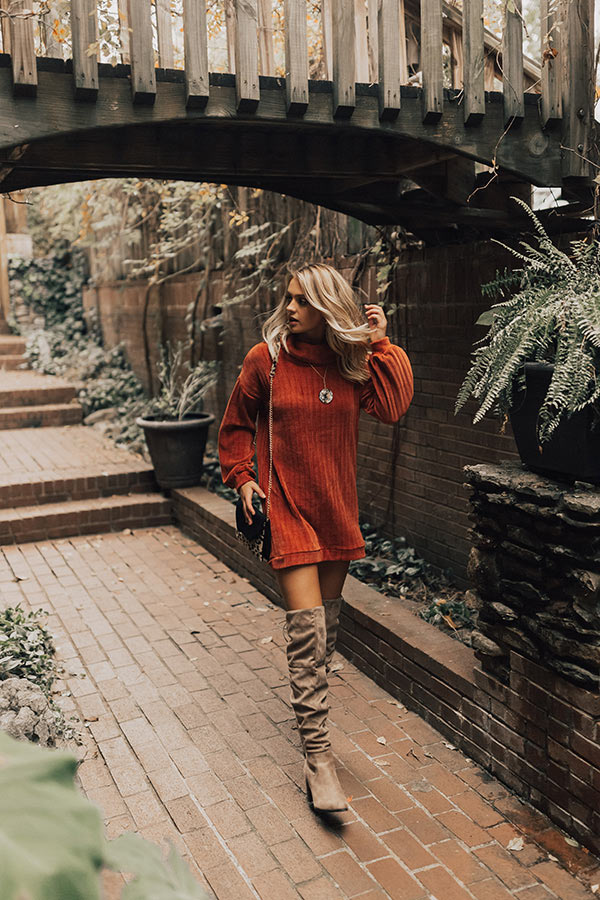Cozy Classic Chenille Sweater Dress in Rust Image - 1