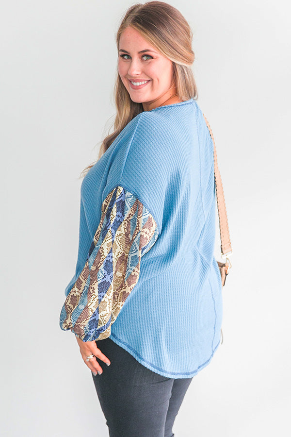 Hello Lovely Waffle Knit Shift Top in Autumn Sky Curves Image - 4