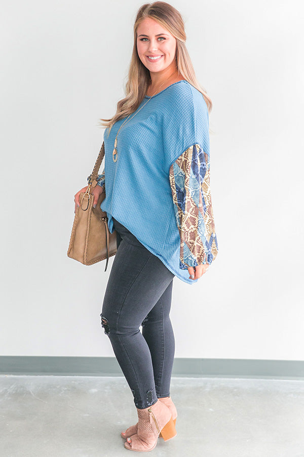 Hello Lovely Waffle Knit Shift Top in Autumn Sky Curves Image - 3