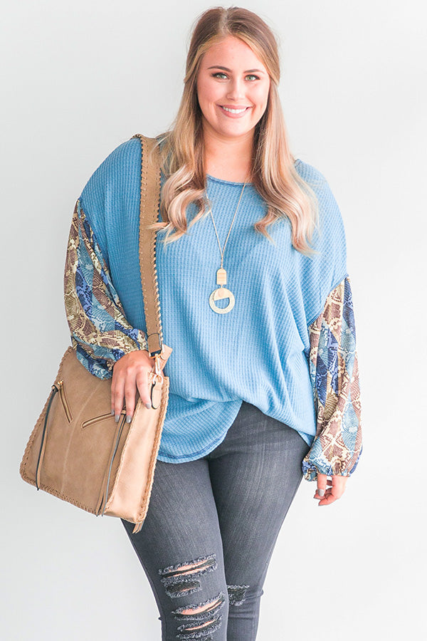 Hello Lovely Waffle Knit Shift Top in Autumn Sky Curves Image - 1