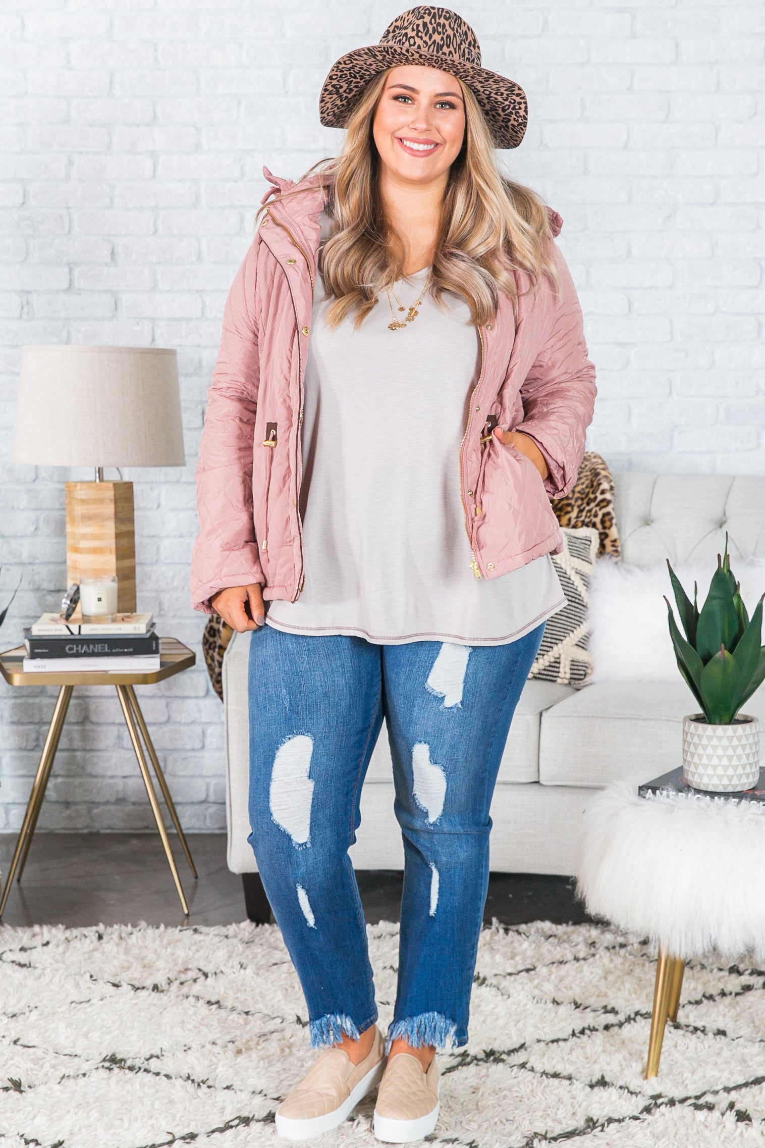 Ski Lessons Quilted Jacket In Blush Curves Image - 1