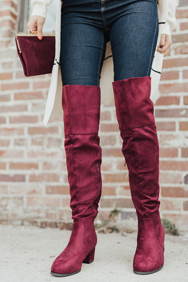The Diana Faux Suede Thigh High Boot In Wine Image - 1