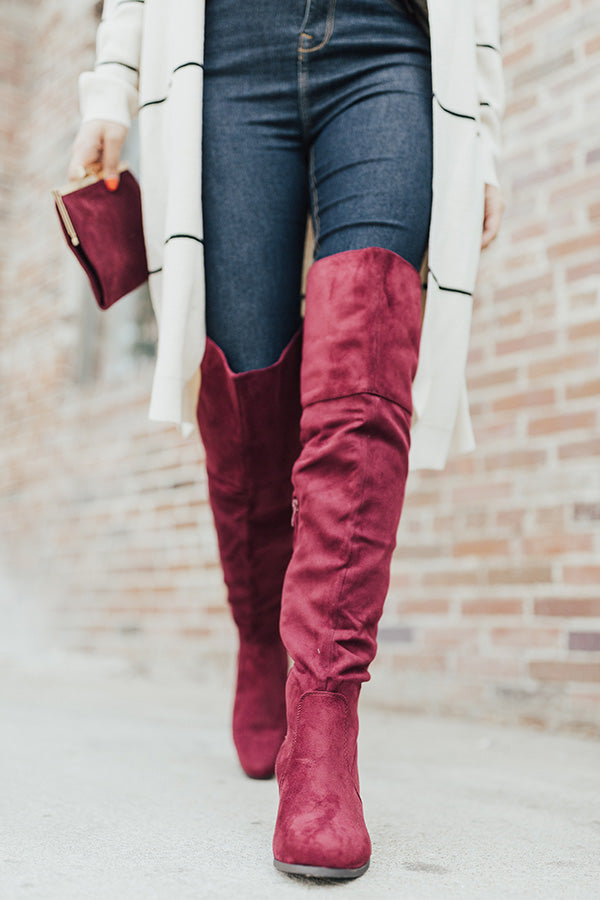 The Diana Faux Suede Thigh High Boot In Wine Image - 2