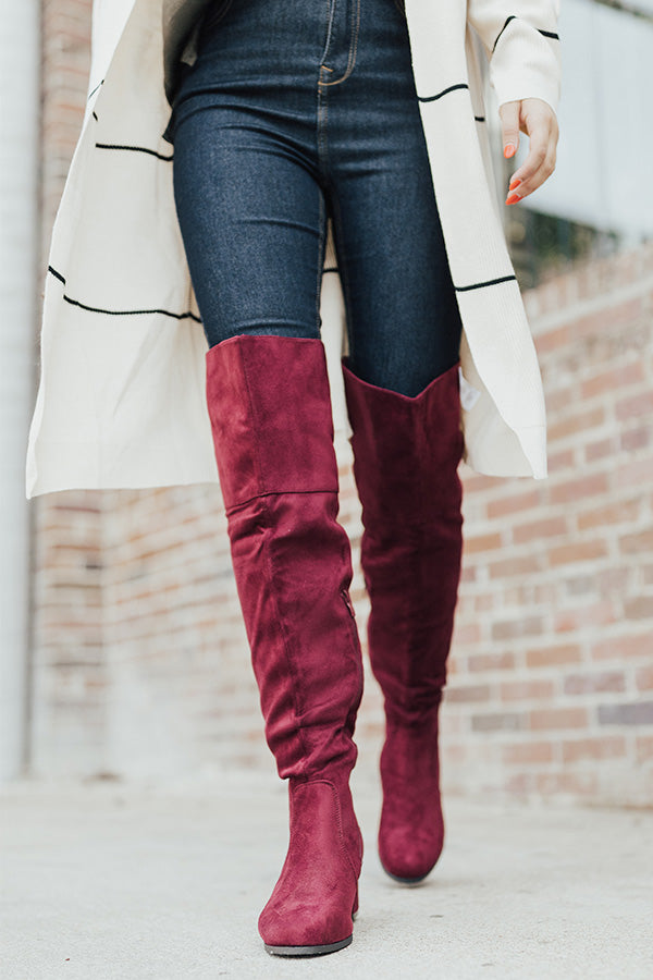 The Diana Faux Suede Thigh High Boot In Wine Image - 3