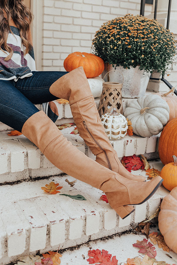 The Diana Faux Suede Thigh High Boot In Camel
