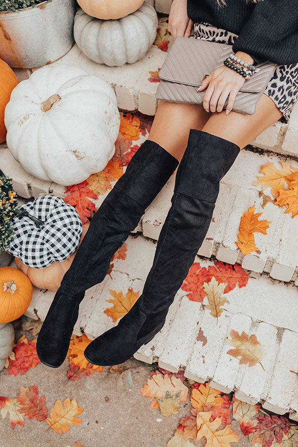 The Diana Faux Suede Thigh High Boot In Black Image - 5