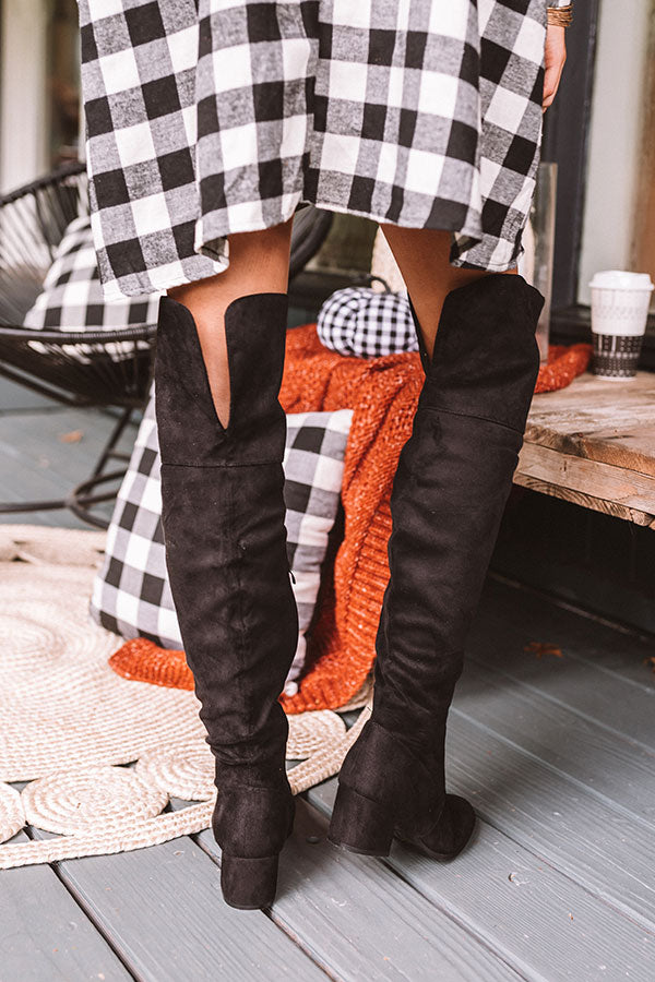 The Diana Faux Suede Thigh High Boot In Black Image - 4