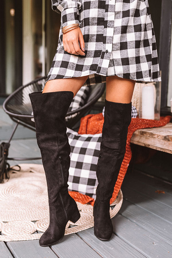 The Diana Faux Suede Thigh High Boot In Black Image - 1