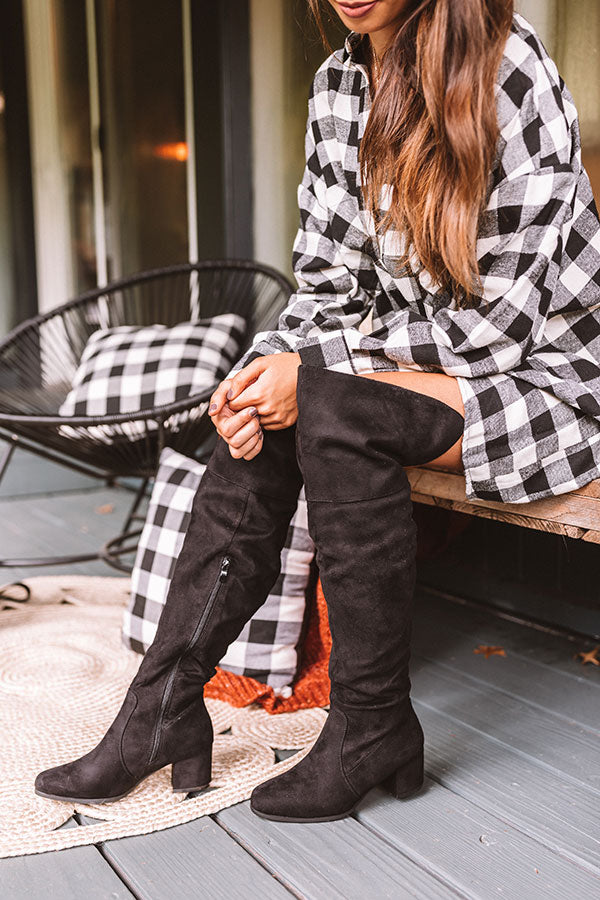 The Diana Faux Suede Thigh High Boot In Black Image - 2