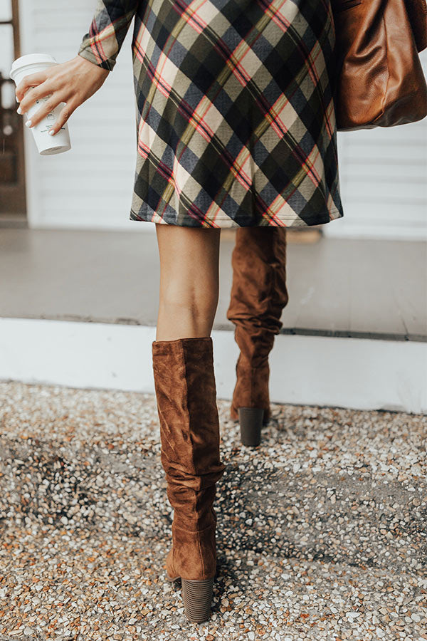 The Delilah Faux Suede Knee High Boot In Brown Image - 3