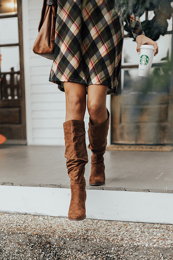 The Delilah Faux Suede Knee High Boot In Brown Image - 2