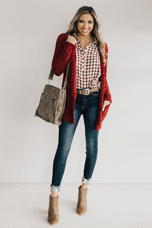 Talk Cozy To Me Chenille Cardigan in Wine Image - 1