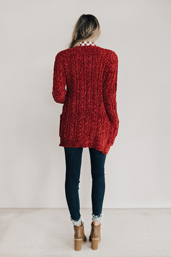 Talk Cozy To Me Chenille Cardigan in Wine Image - 5