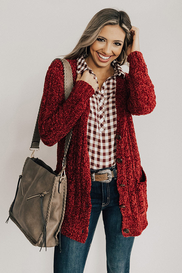 Talk Cozy To Me Chenille Cardigan in Wine Image - 2