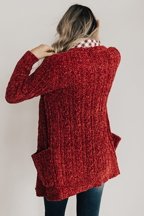 Talk Cozy To Me Chenille Cardigan in Wine Image - 4