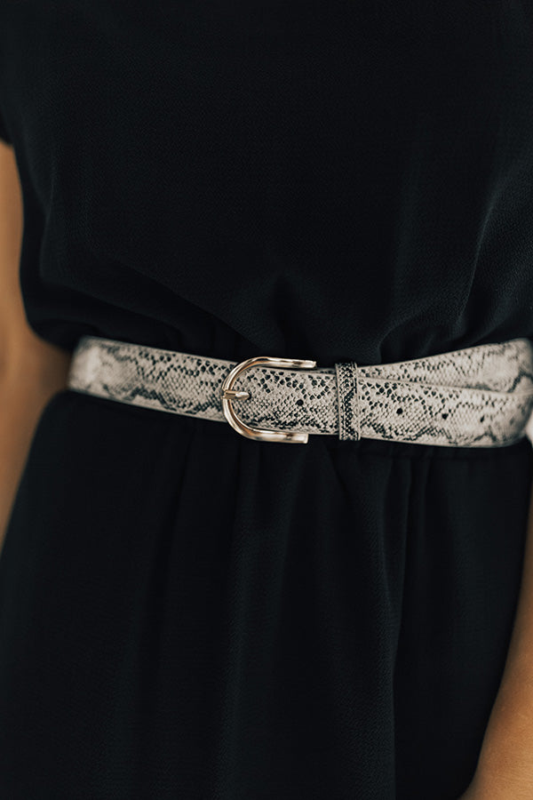 Charmed And Dangerous Snake Print Belt In White