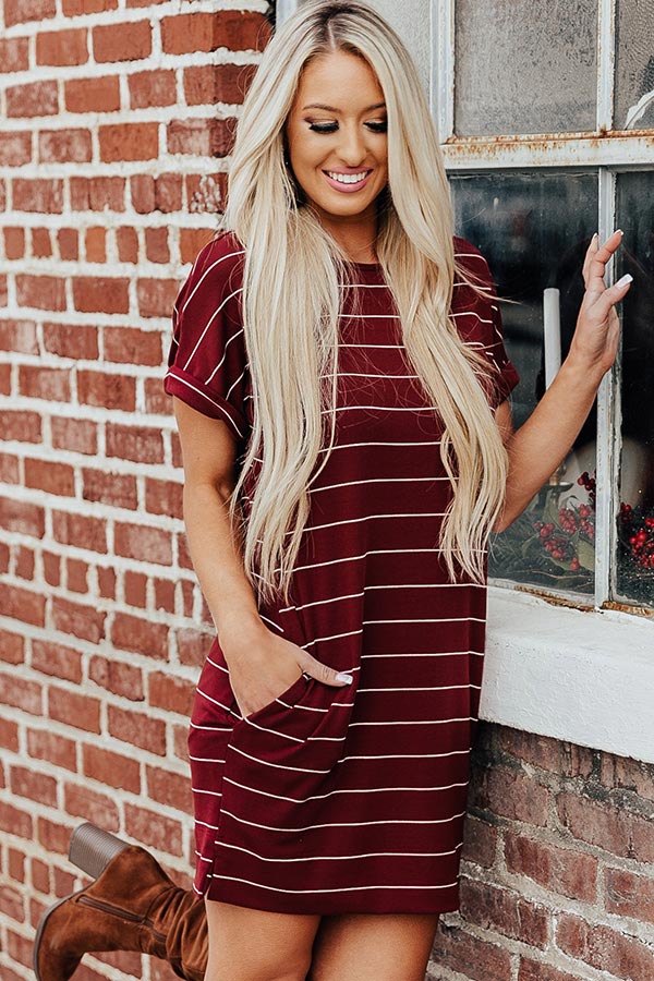 Lined Up Stripe T-Shirt Dress In Wine Image - 3
