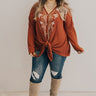 Call It Fall Embroidered Waffle Knit Top In Rust  Curves Image - 1