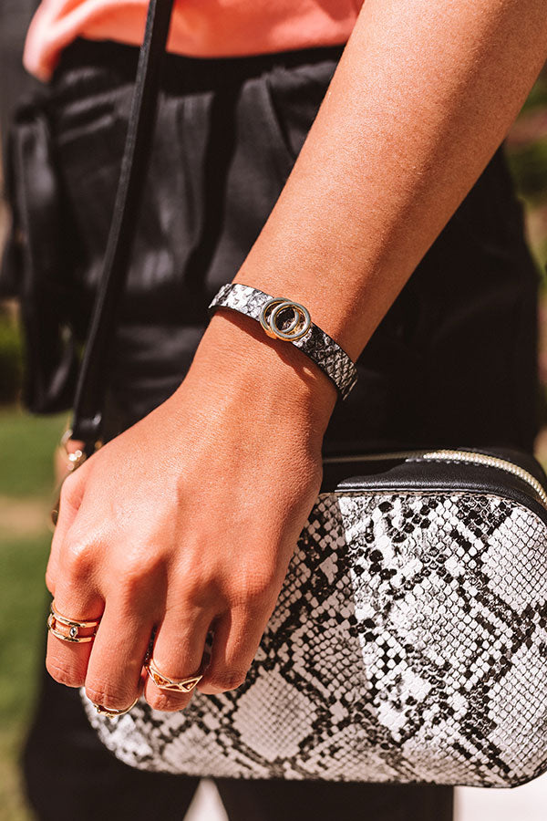 Low Key Obsessed Snake Print Bracelet In White