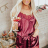 Secret Admirer Satin Pajama Set in Wine Image - 1