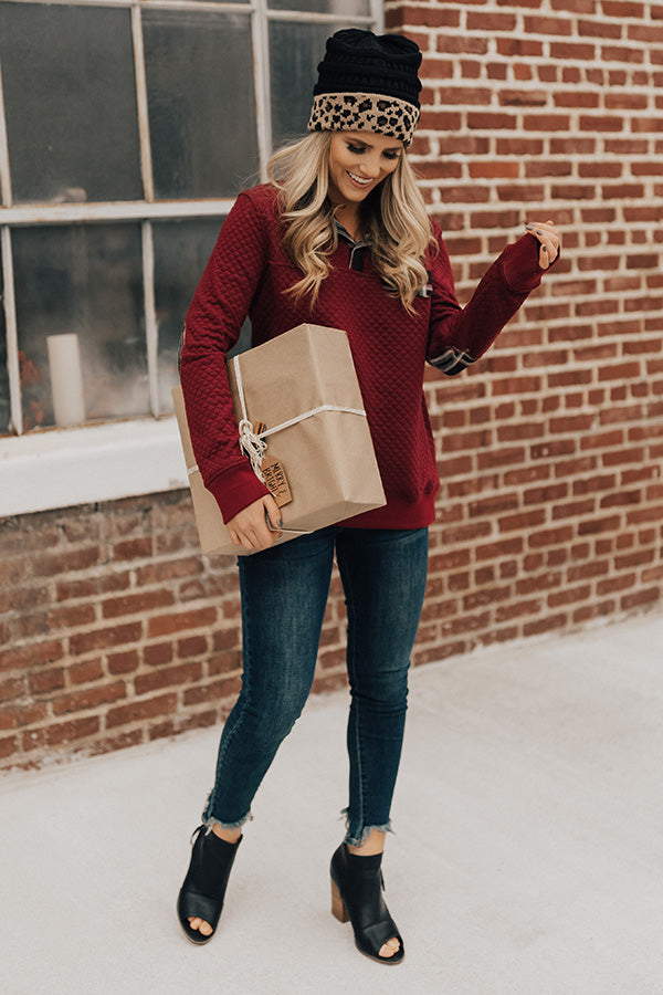 Keep It Cool Quilted Shift Sweater in Wine Image - 1