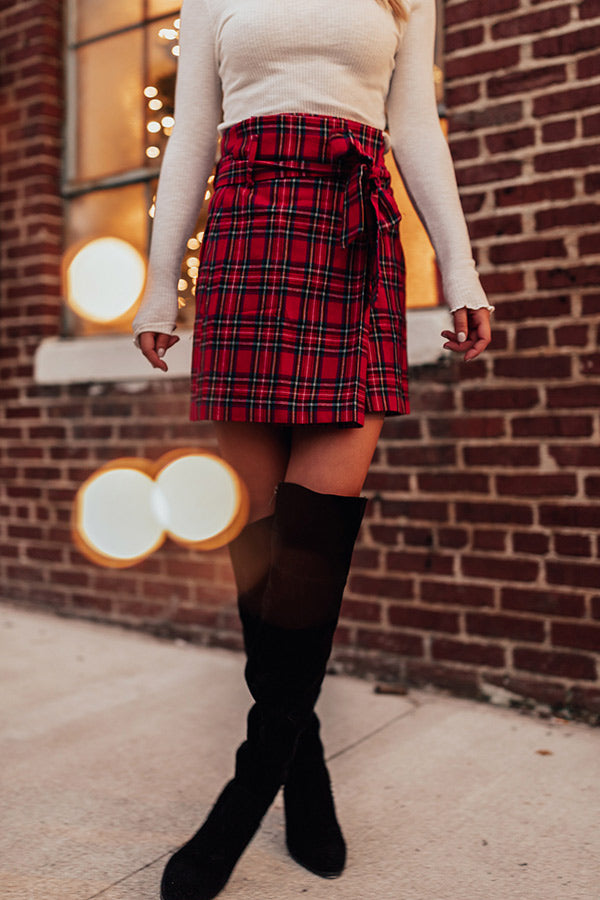 Autumn Days High Waist Plaid Skirt in Red
