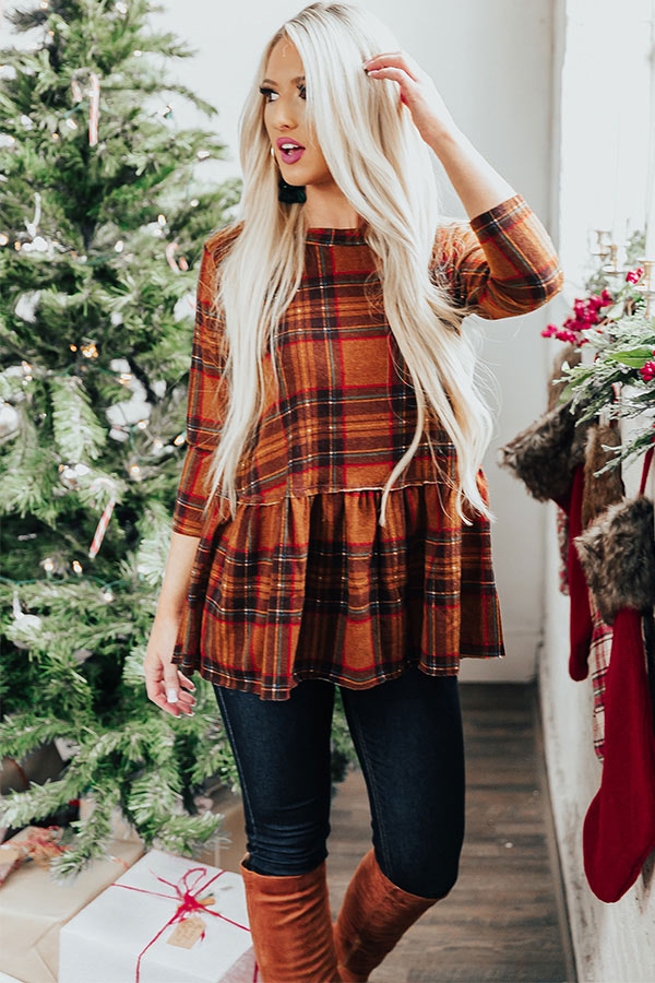 Cocoa Moment Plaid Top in Cinnamon Image - 1