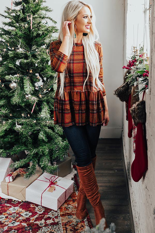 Cocoa Moment Plaid Top in Cinnamon Image - 3
