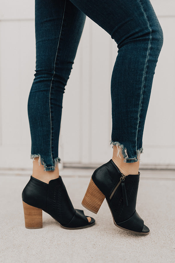The Baylor Faux Leather Peep Toe Bootie In Black Image - 5