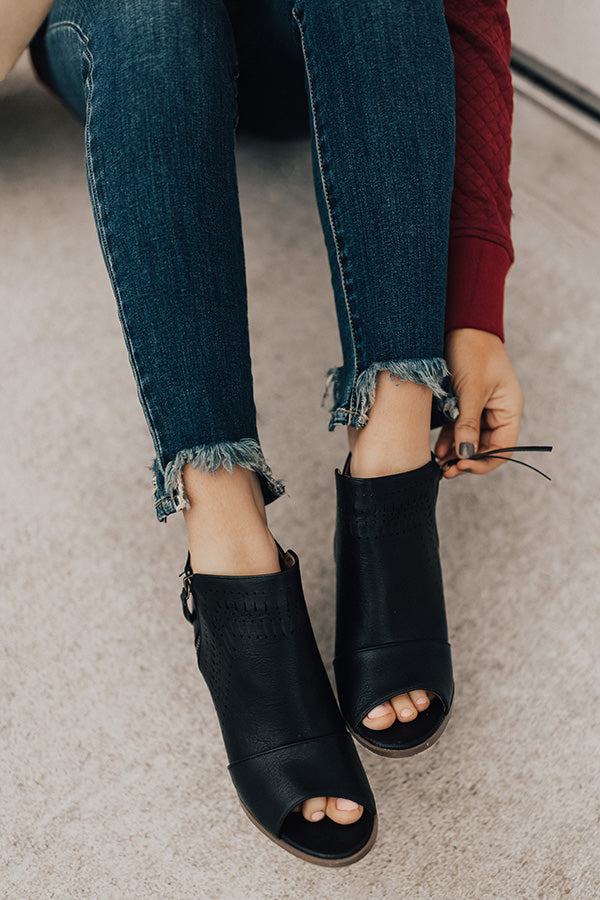 The Baylor Faux Leather Peep Toe Bootie In Black Image - 4