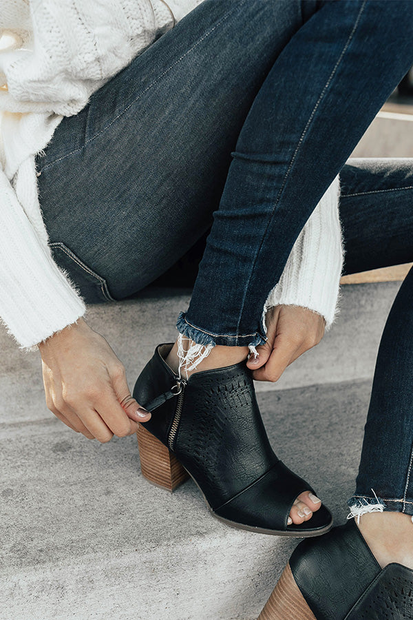 The Baylor Faux Leather Peep Toe Bootie In Black Image - 1