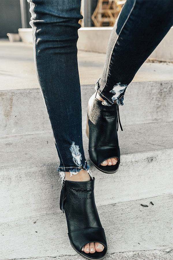 The Baylor Faux Leather Peep Toe Bootie In Black Image - 3