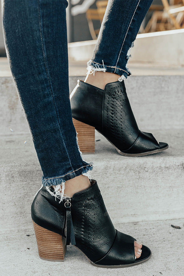 The Baylor Faux Leather Peep Toe Bootie In Black Image - 2