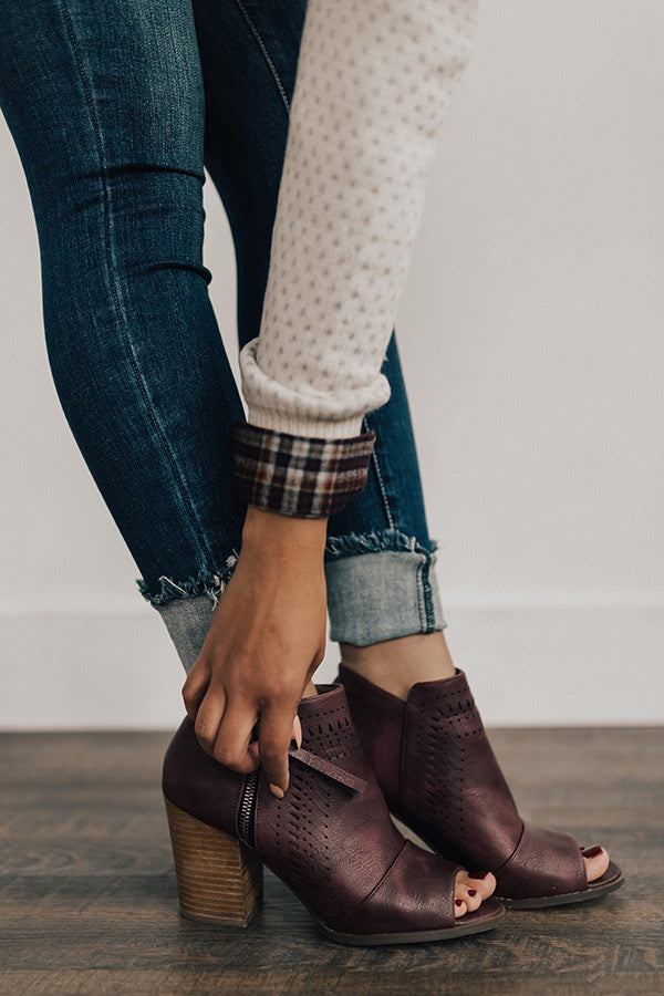 The Baylor Faux Leather Peep Toe Bootie in Windsor Wine Image - 2
