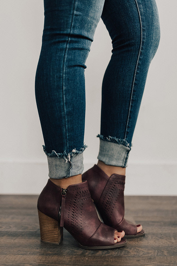 The Baylor Faux Leather Peep Toe Bootie in Windsor Wine Image - 3
