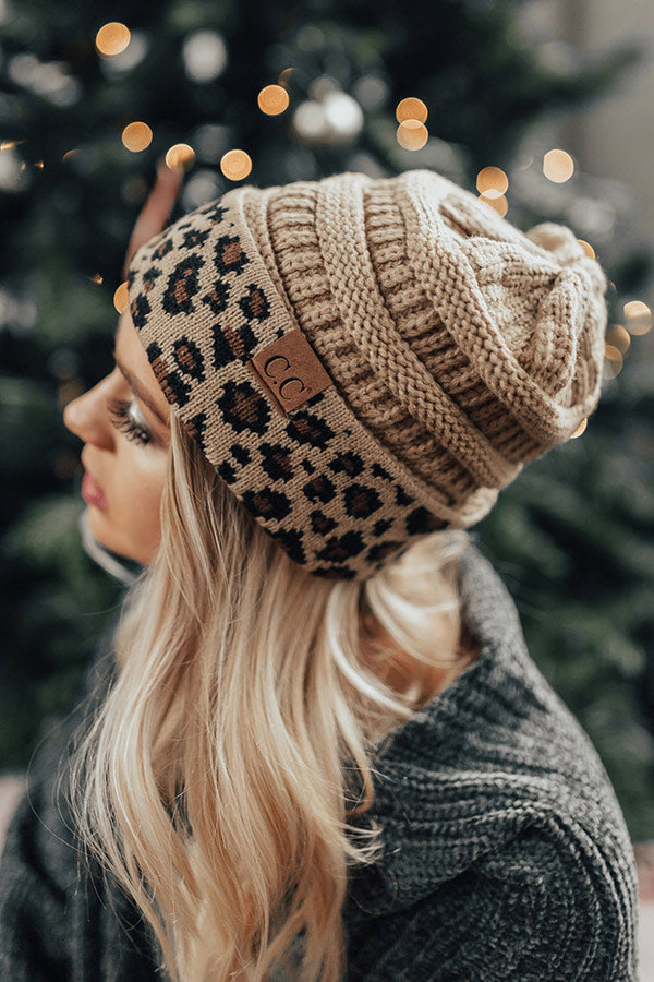 Spotted In The City Leopard Beanie In Iced Latte