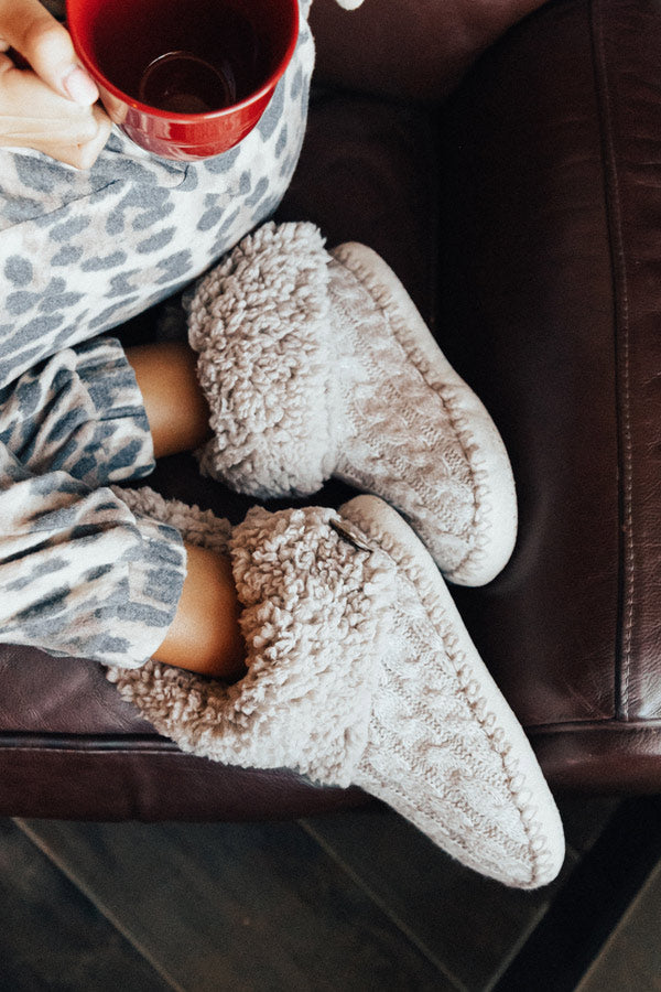 Soft And Sweet Hand-Knit Slippers In Taupe