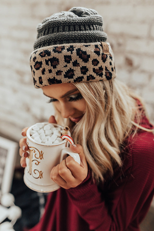 Spotted In The City Leopard Beanie In Olive
