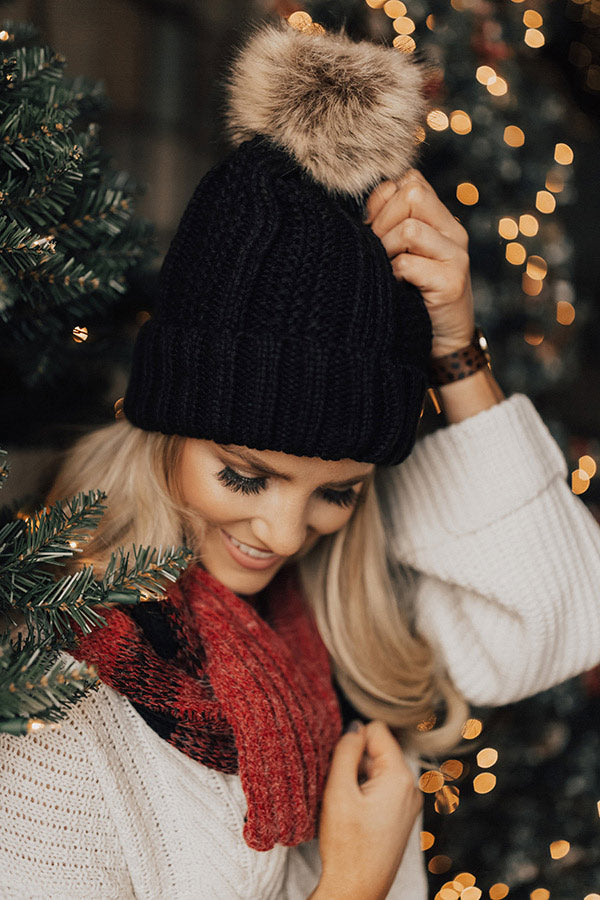 Wish List Faux Fur Pom Beanie In Black