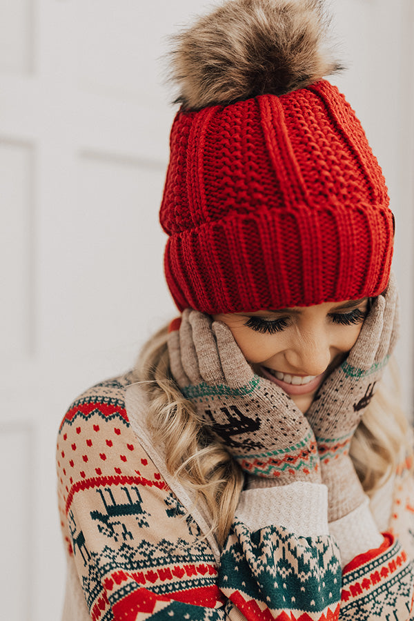 Wish list Faux Fur Pom Beanie In Red