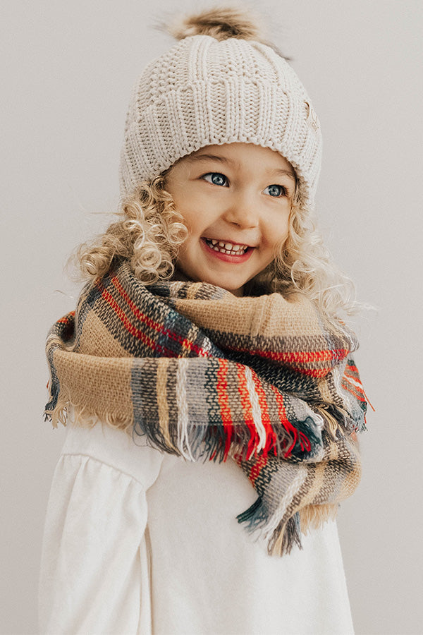 Children's CC Faux Fur Pom Beanie In Stone Image - 1