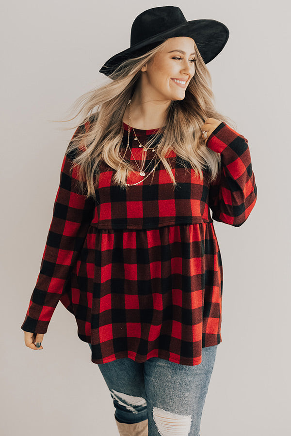 Mistletoe Kisses Buffalo Check Babydoll Top Image - 1