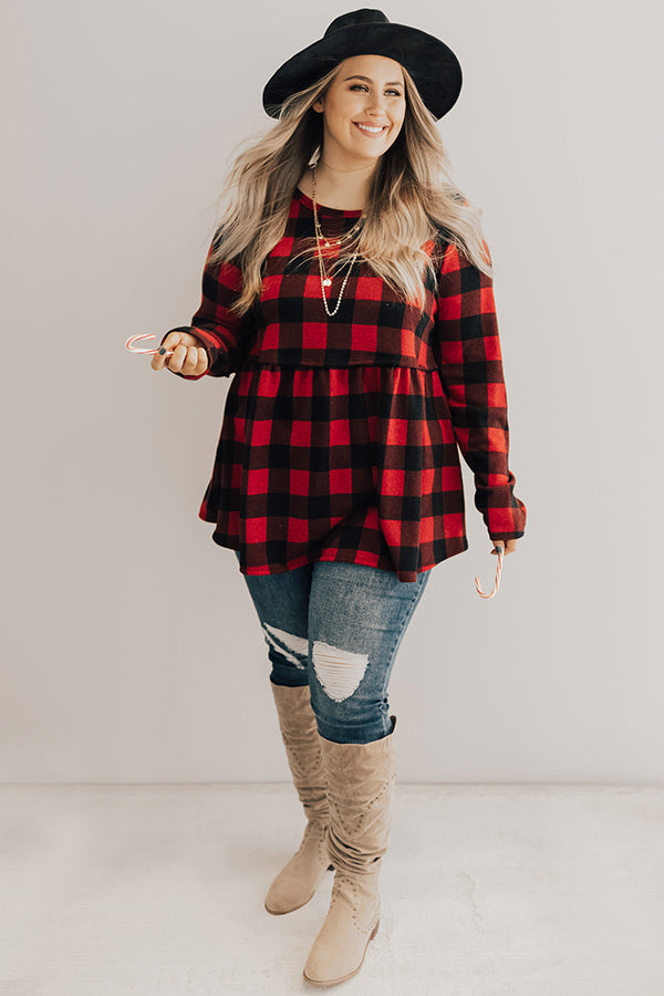 Mistletoe Kisses Buffalo Check Babydoll Top Image - 2