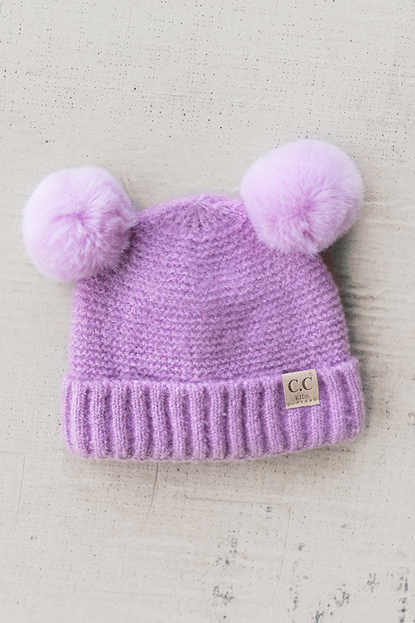 Children's CC Pom-Pom Beanie In Lavender Image - 1