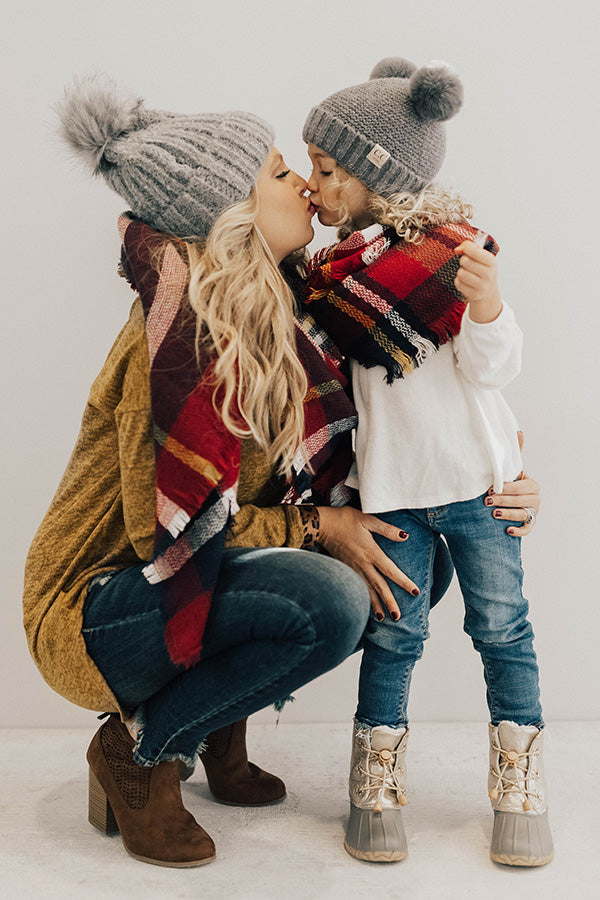 Children's CC Pom-Pom Beanie In Dark Grey Image - 2