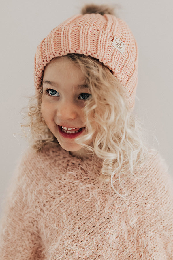 Children's CC Faux Fur Pom Beanie In Light Pink Image - 1