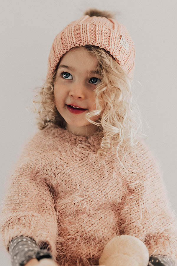 Children's CC Faux Fur Pom Beanie In Light Pink Image - 2