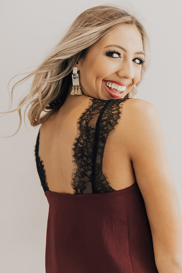 Weekend Luxe Lace Shift Tank in Merlot Image - 3